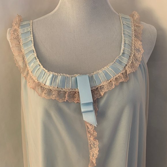 Vintage 60s Odette Barsa Sleeveless Night Gown Blue Size L NWT - Picture 1 of 16